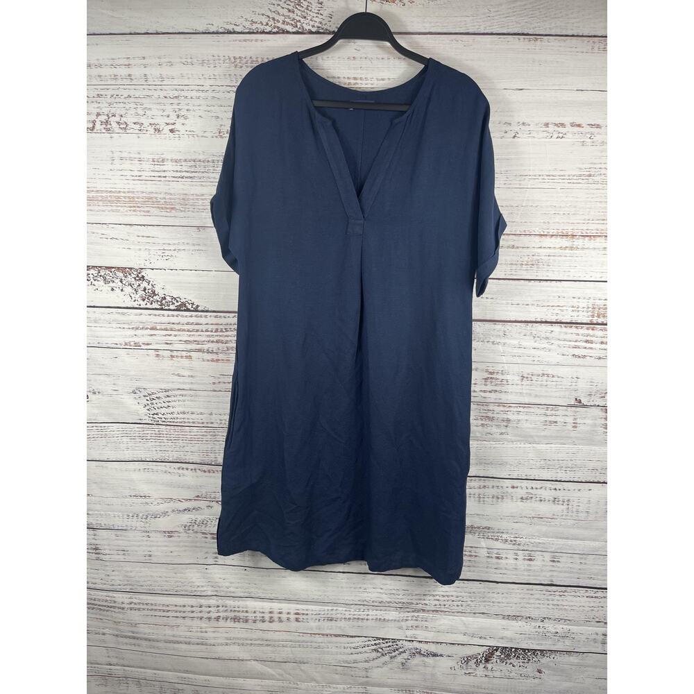 Paradis Dress Women's Medium Navy Linen Blend V Neck Short Sleeve Shift T Shirt